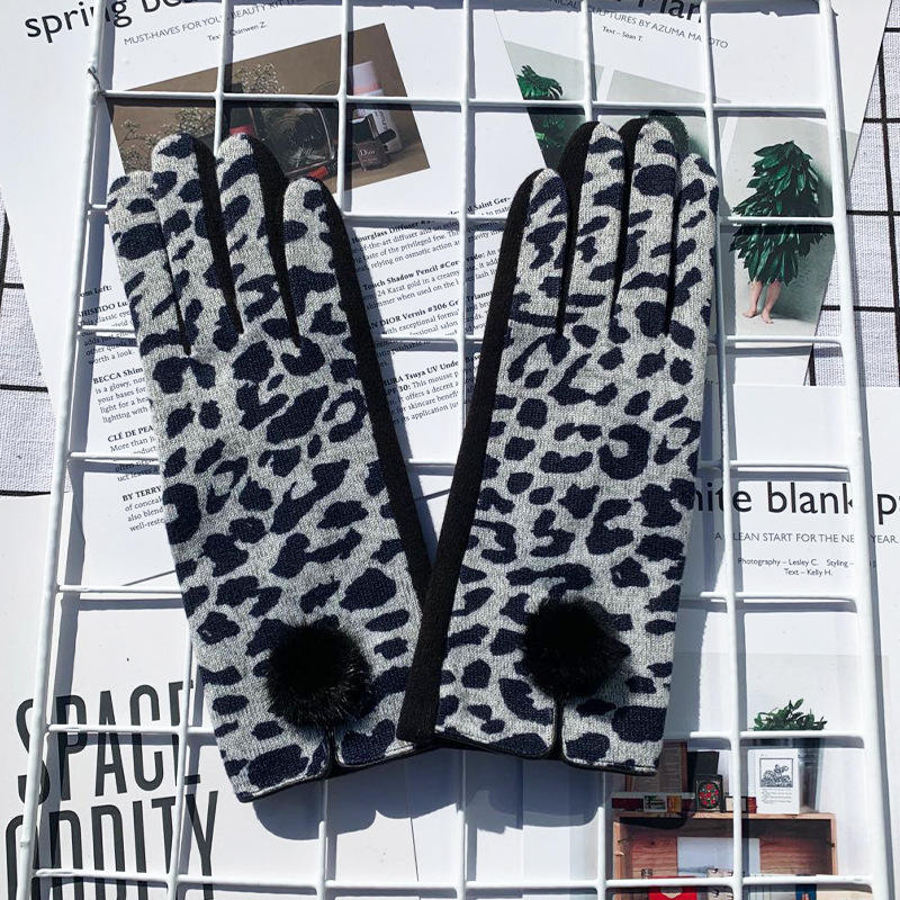 Solution Online Shops – Kleding en accessoires – handschoenen – dames handschoenen met luipaardprint – grijs