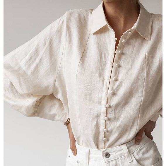 Solution Online Shops – Linnen dames blouse met knoopsluiting – beige