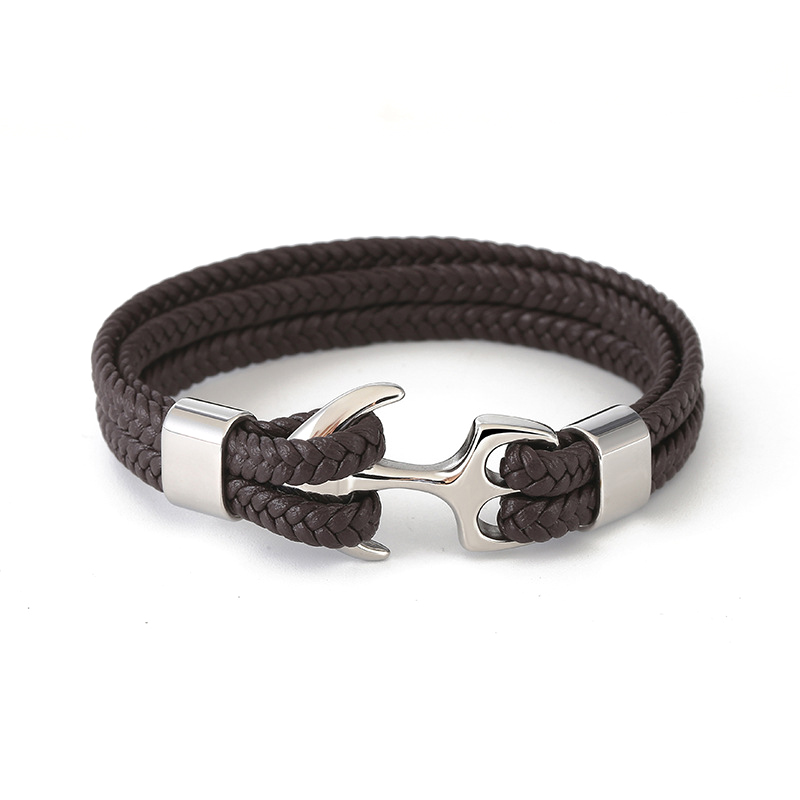 Solution Online Shops – sieraden – armbanden – leren armband anchor – bruin