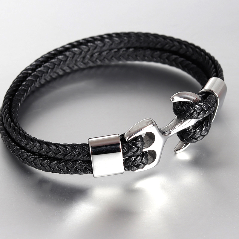 Solution Online Shops – sieraden – armbanden – leren armband anchor – zwart