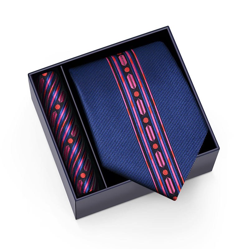 Solution Online Shops – stropdas in geschenkdoos – Blauw met roze en rode strepen