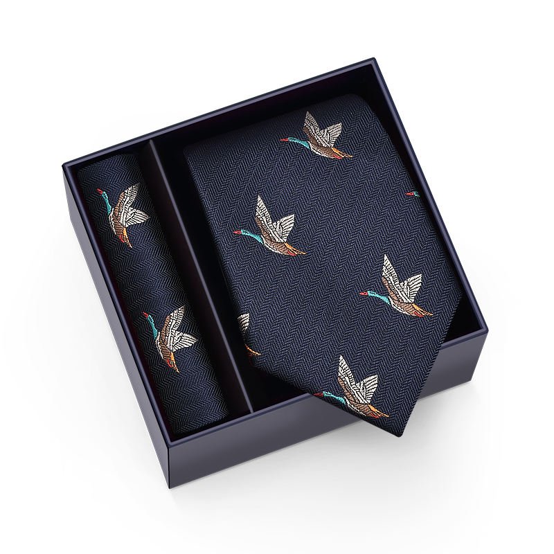 Solution Online Shops – stropdas in geschenkdoos – Donkerblauw met eenden