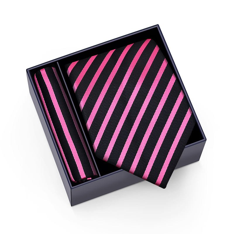 Solution Online Shops – stropdas in geschenkdoos – Zwart met roze strepen