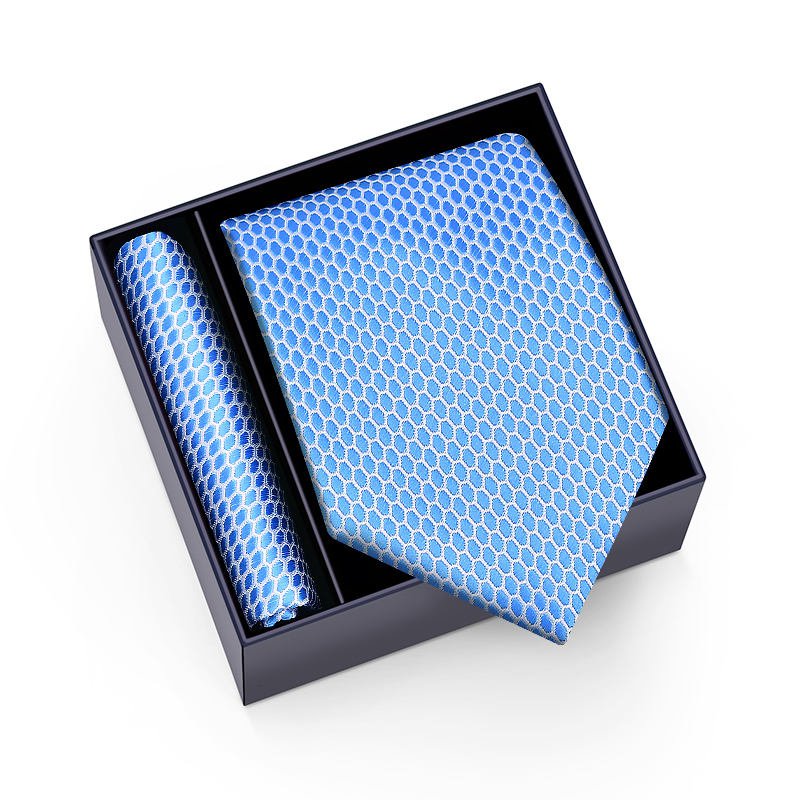 Solution Online Shops – stropdas in geschenkdoos – blauw met witte honeycomb motief