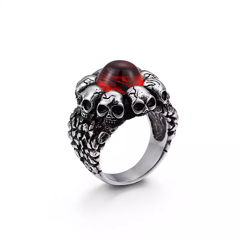 skull ring met rode steen rvs