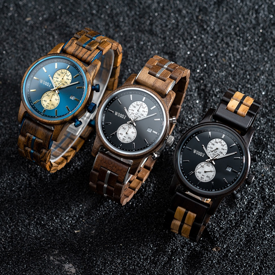 Houten horloge | Woodzstyle® | ebbenhout | zwart | Quartz uurwerk