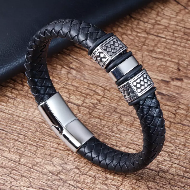 zwart leren armband met fraaie elementen inkopen groothandel sieraden