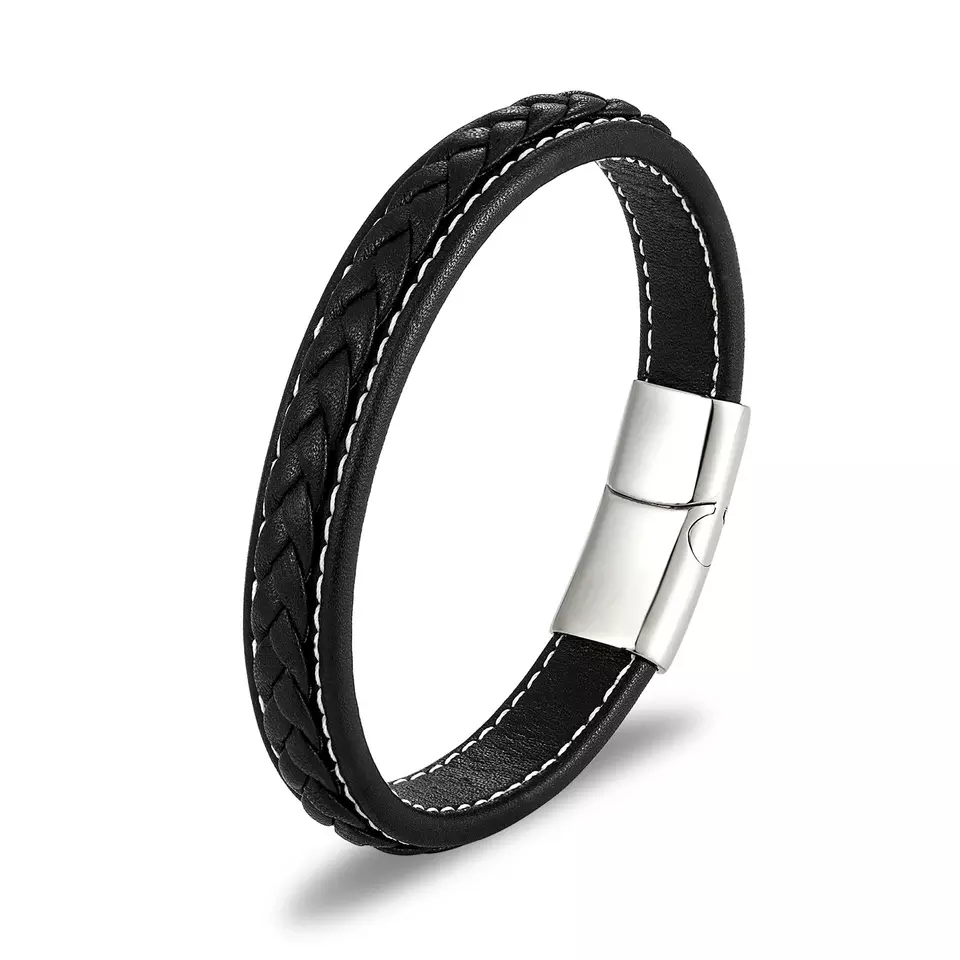 zwart met zilverkleurige sluiting heren armband 21 cm inkopen groothandel sieraden